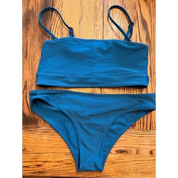 Blackbough Blue Swim Strappy Crop Top High Waisted Bottom Bikini Set Size Medium - Picture 1 of 4